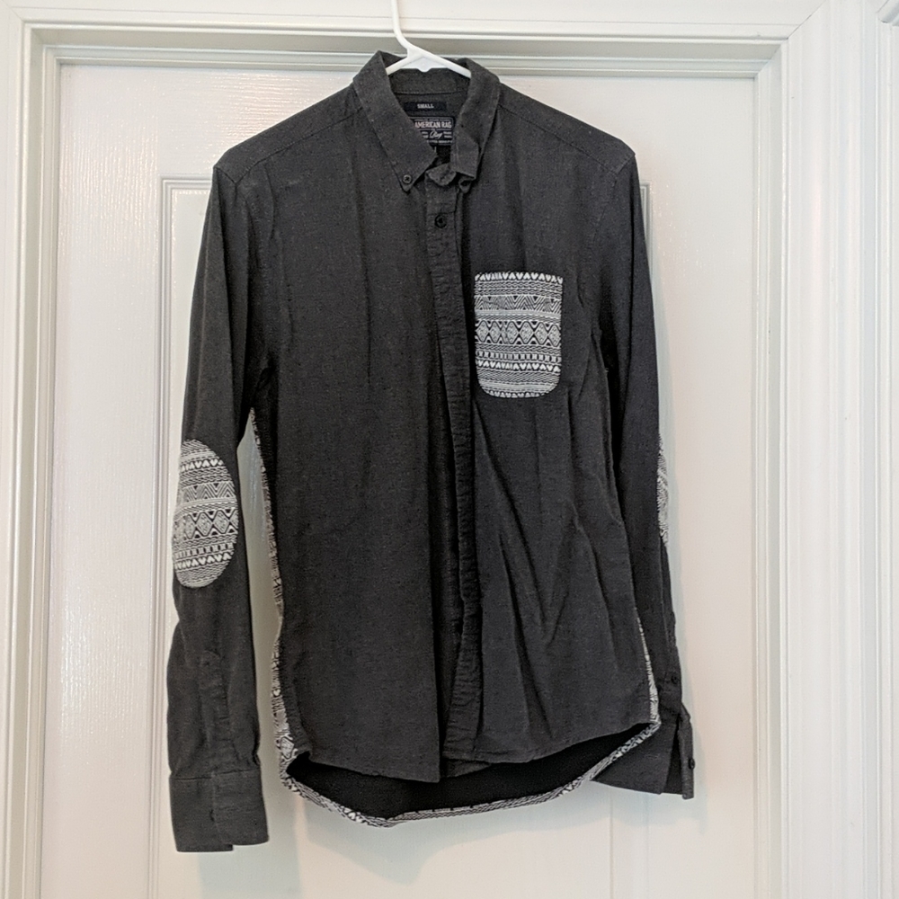 Gray Men's Shirt with Geometric Design